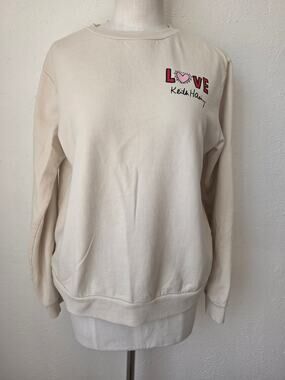Keith Haring Love Graphic Crewneck Sweater Size S Cream Pop Art Sweatshirt